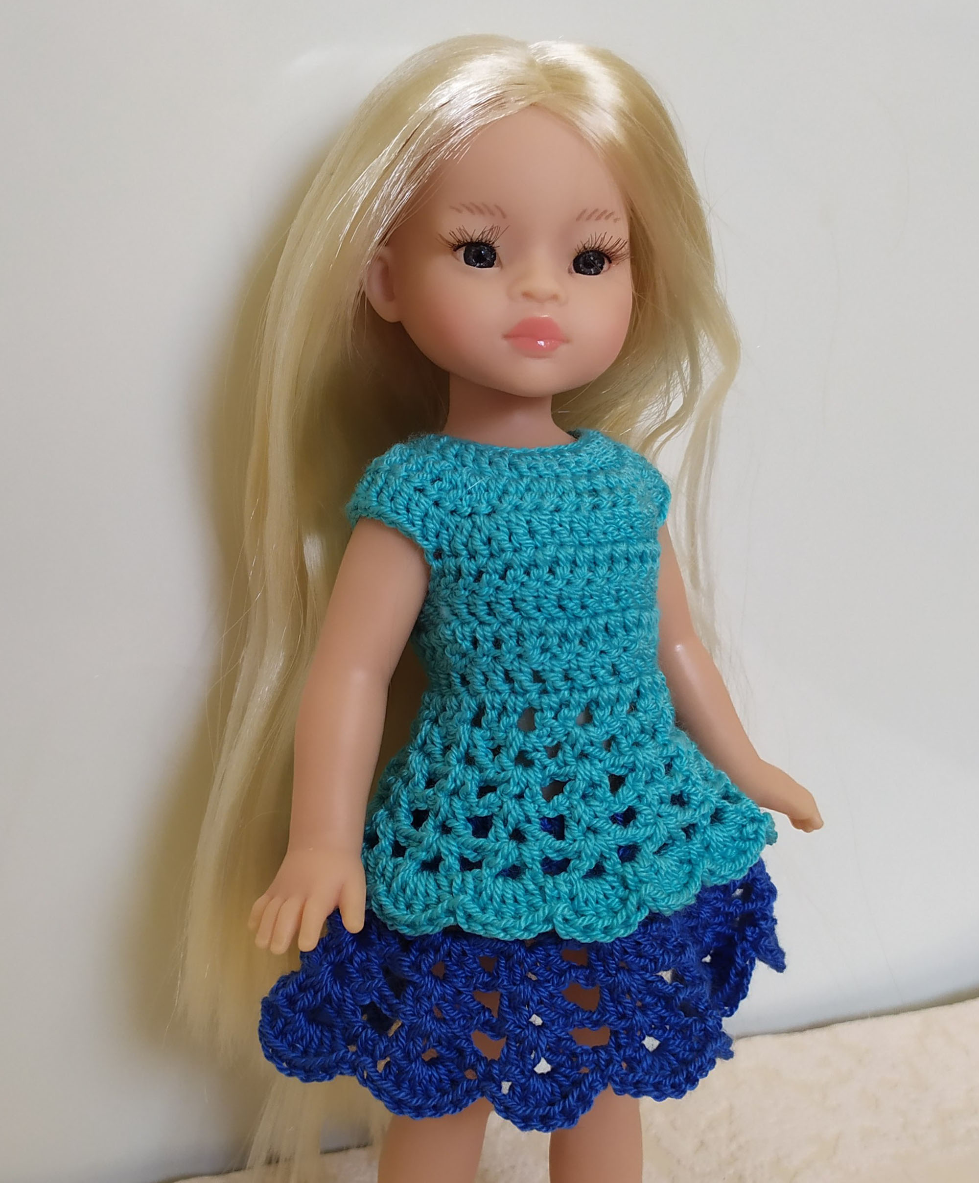 Crochet Colorful Dress for Doll Mini Paola Reina 21cm, 8-9-inch doll clothes, Doll Outfit for Los Miniamigas Paola Reina, Fit Blythe