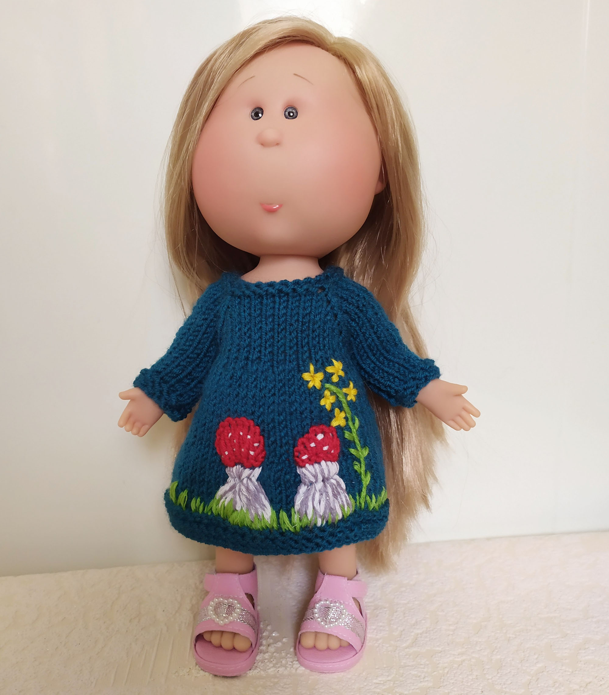 Colorful Mushroom Dress for Doll Mia Nines d'Onil,  Fly agaric mushroom Doll Outfit Mia 30 cm, Clothing for 11-12-inch doll, Mia Clothes