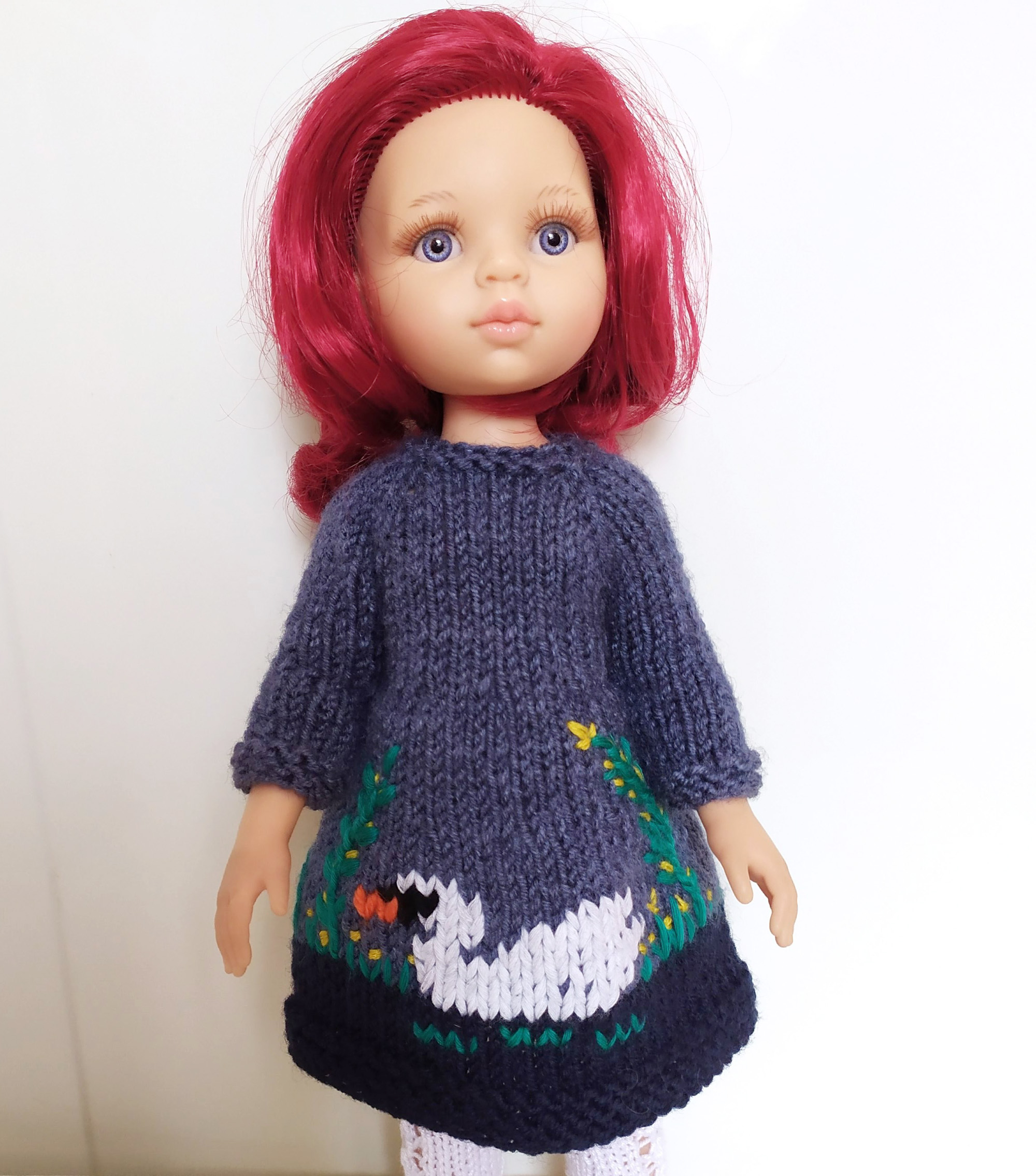 Embroidered Doll Dress with Duck for Paola Reina, 13” doll outfit, Ruby Red Siblies, Little Darling doll, Clothes for dolls