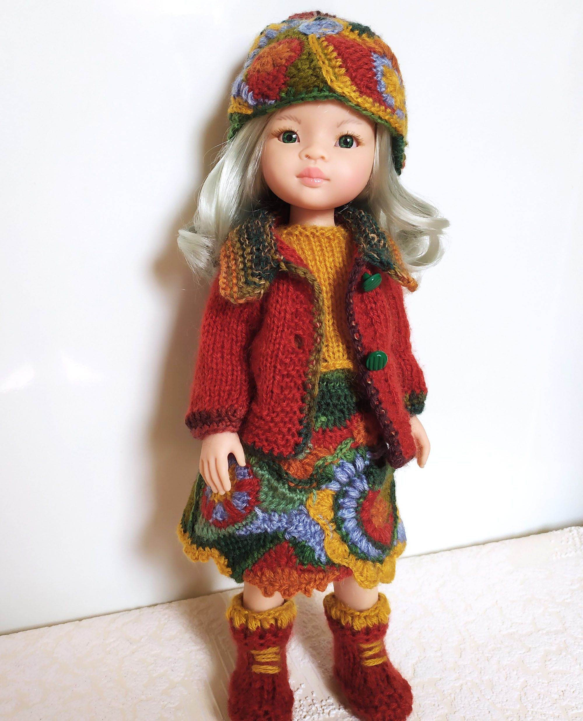 5-items Outfit for Paola Reina Doll 32cm, 13-inch doll clothing; Skirt, Jacket, Blouse, Hat, Boots for  Dolls - Ruby Red Siblies, Little Darling, Eva Berjuan